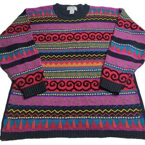 Vintage 90s Lisa‎ Ashley Striped Beaded Knit Sweater Women's L Multicolor Retro
